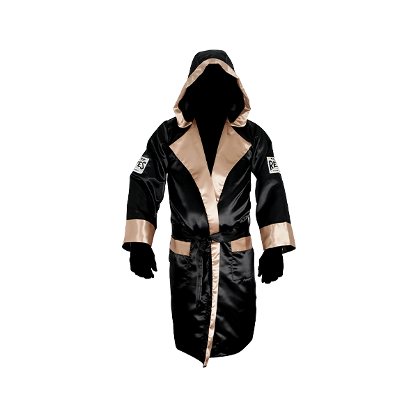 Satin Boxing Robe With Hood black gold