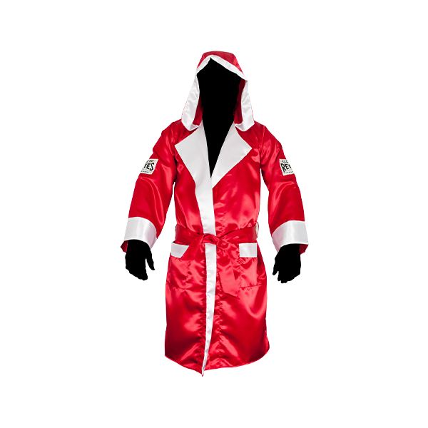 Satin Boxing Robe With Hood classic red white