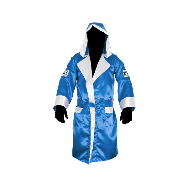 Satin Boxing Robe With Hood blue white