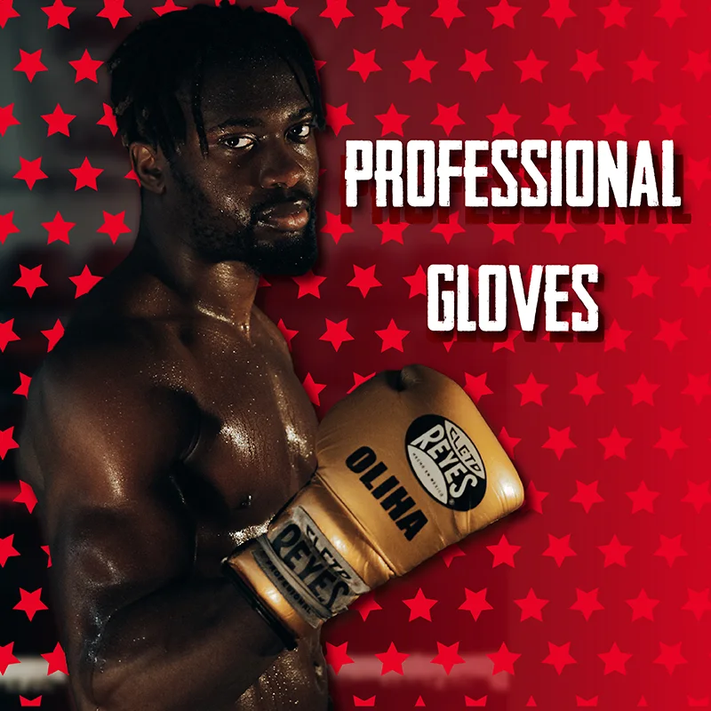 Boxer doing a boxing pose with Cleto Reyes Professional Boxing Gloves