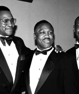 Larry Holmes, Joe Frazier and Michael Spinks posing for the camera