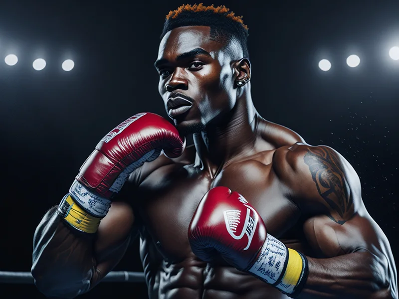 A hyperrealistic portrait of Jermell Charlo, the professional boxer, capturing his determined expression and championship charisma