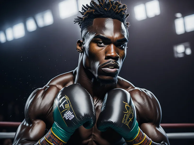 A hyperrealistic portrait of Jermell Charlo, the professional boxer, capturing his determined expression and championship charisma